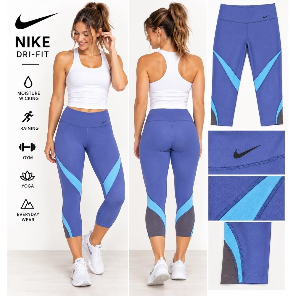 Nike Power Legend Capri Leggings Womens L Purple Blue Dri-FIT Running 833326-455